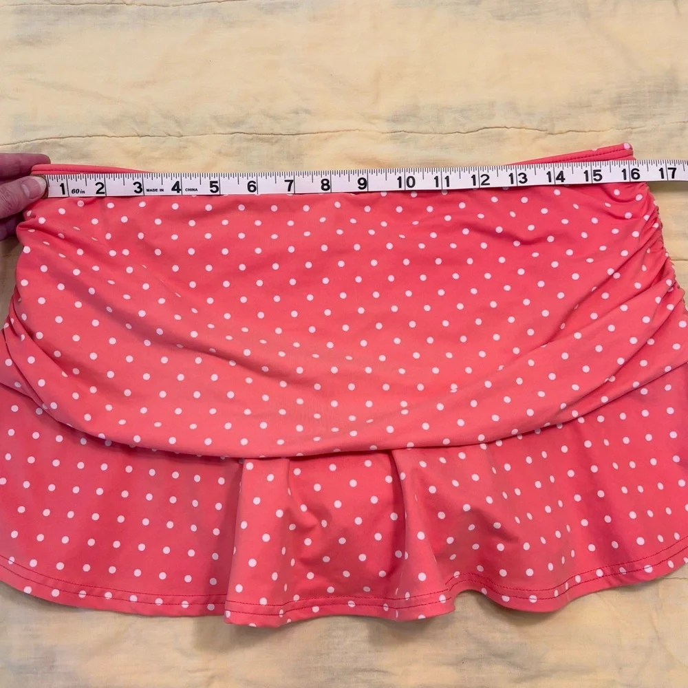EUC Lands' End Peach Polka Dot Ruffle Swim Skirt, Women Sz 10, Built-in Panty - Picture 5 of 15